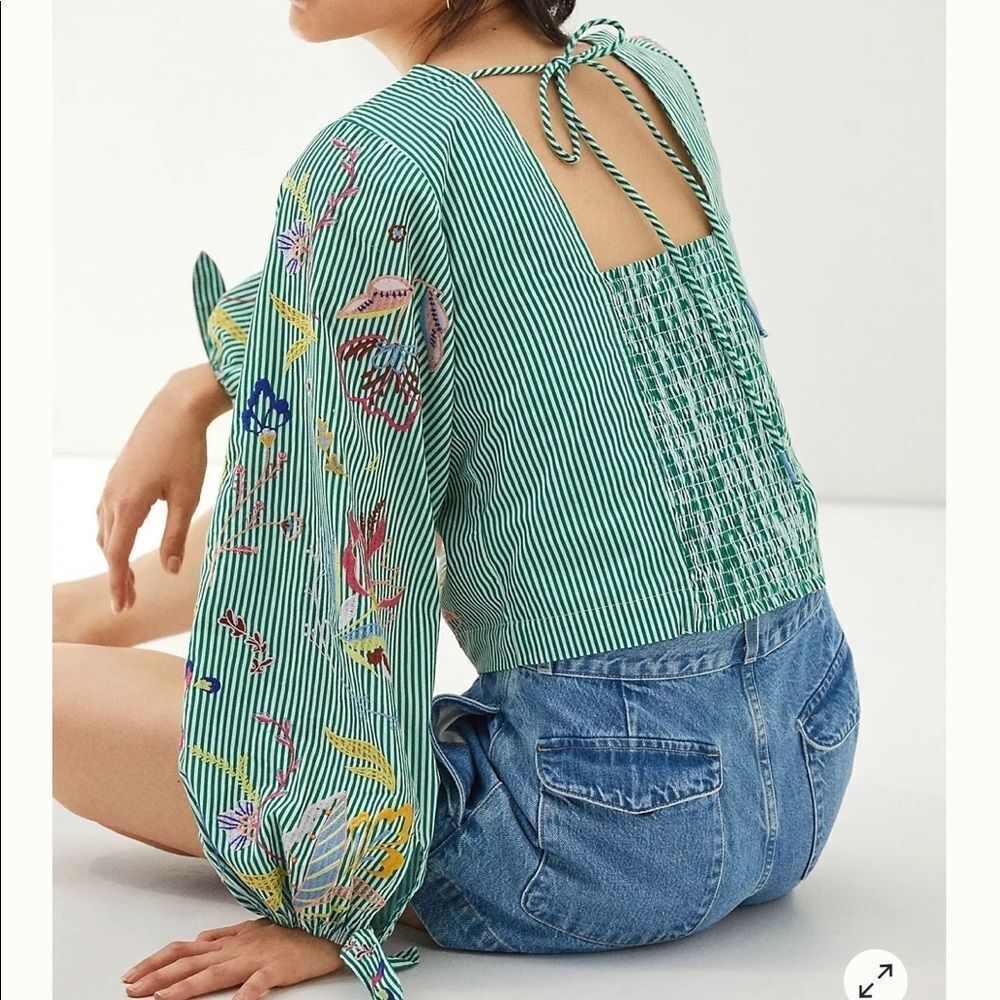 New Anthropologie Maeve Embroidered Blouse Small B-1172 - Picture 1 of 5